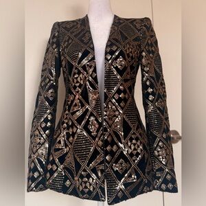 Black & Gold Sequin Patterned Women's Blazer Jacket